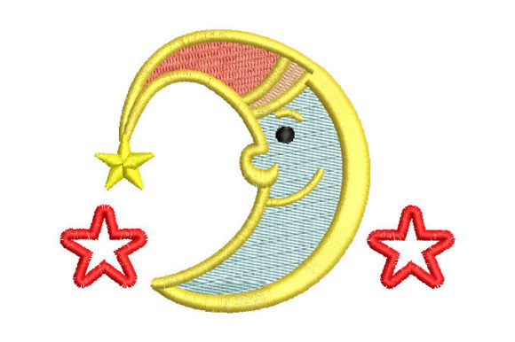 Moon with Stars Embroidery Design